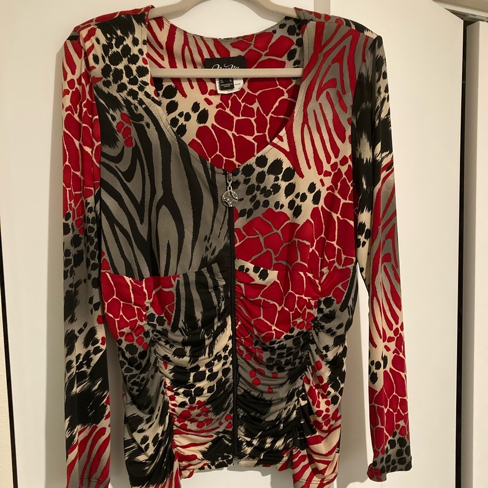Nueva Ruched Long Sleeve Animal Print Top